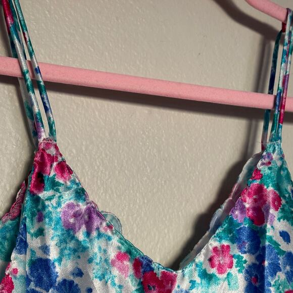 Cinema Etoile Vintage Satin Tank Top French Cut Blue Floral Lace Embroidered - Picture 5 of 11